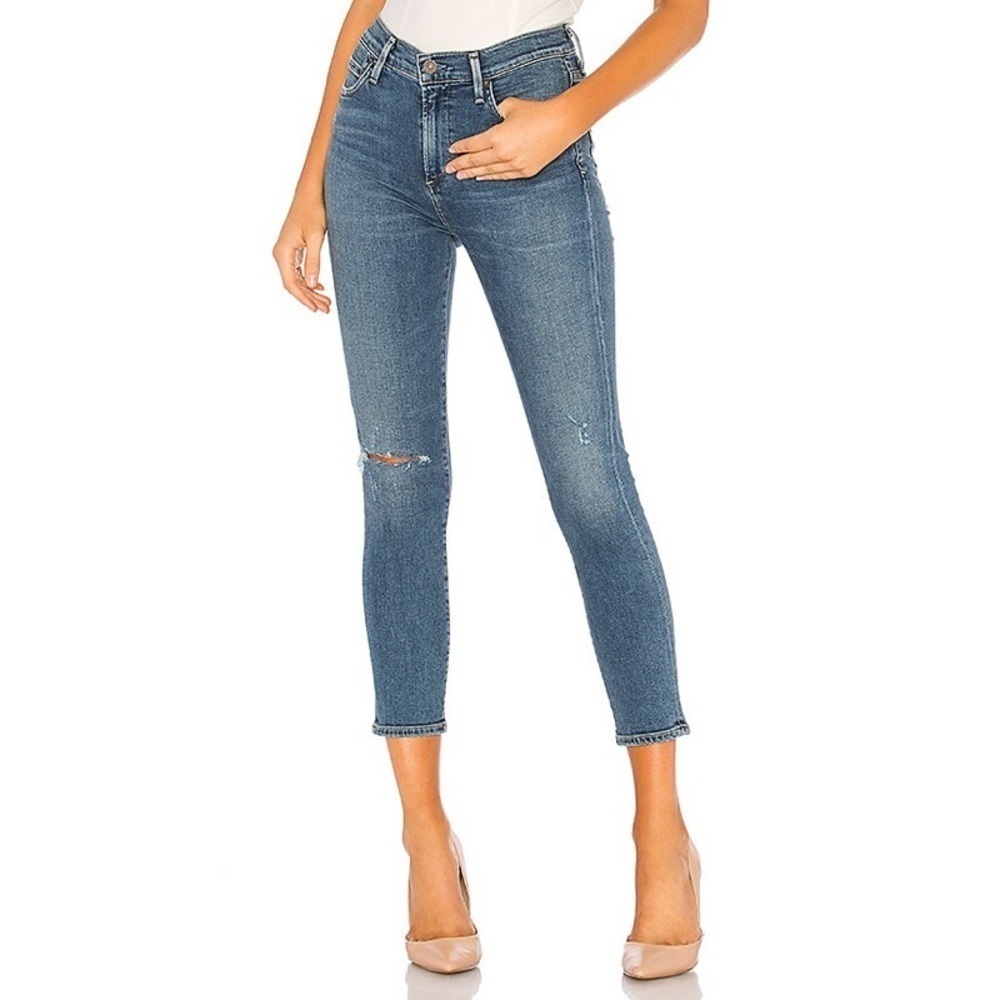 Citizens of Humanity Reminisce Blue Distressed Rocket Crop High Rise Skinny Jean